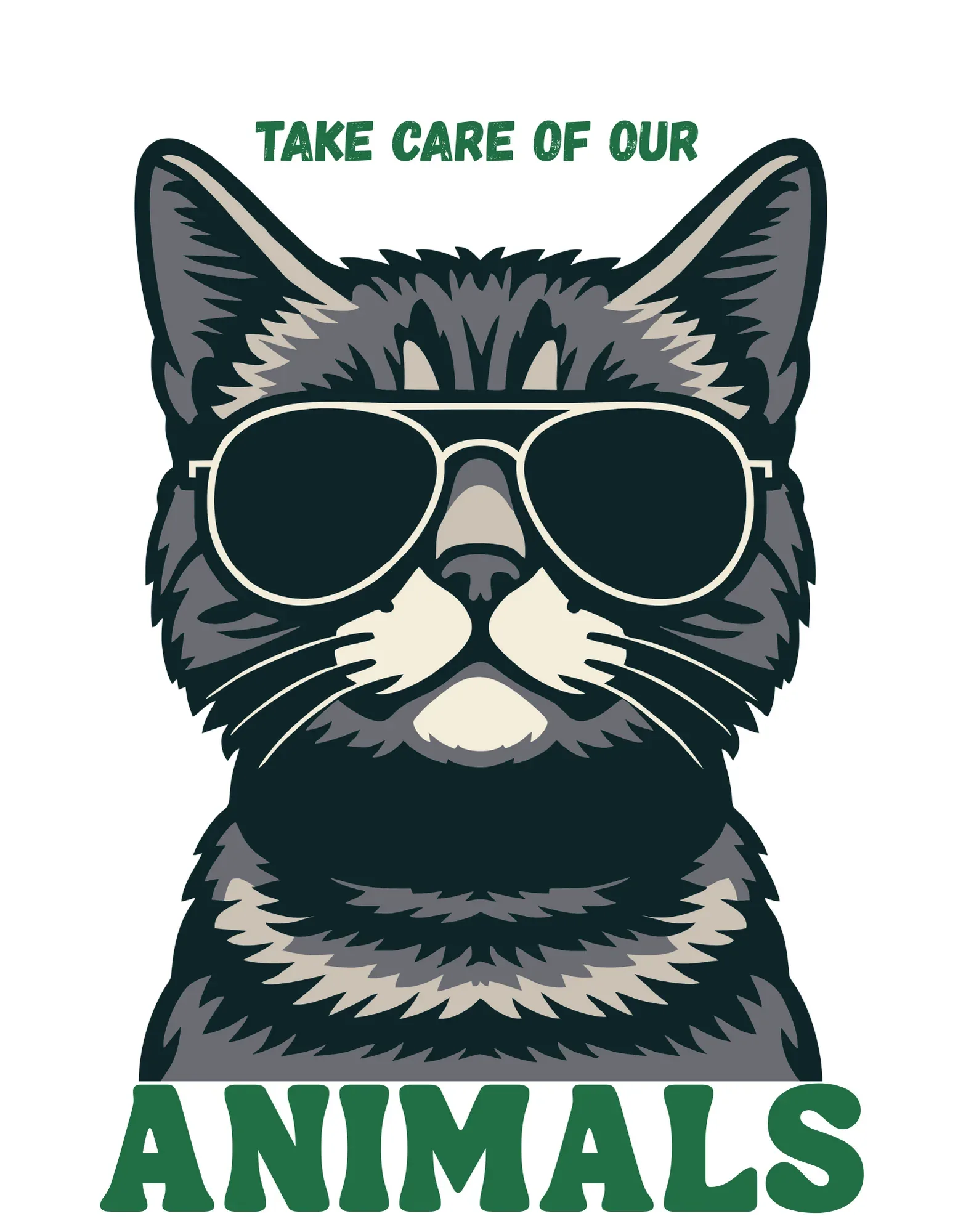 Cat Sunglasses Sweatshirt – 'Take Care of Your Animals' Cozy Crewneck - Alley Crafters