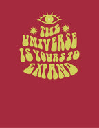 Unisex maroon hoodie front with yellow eye and slogan graphic