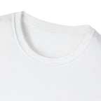 White crew-neck T-shirt neckline close-up