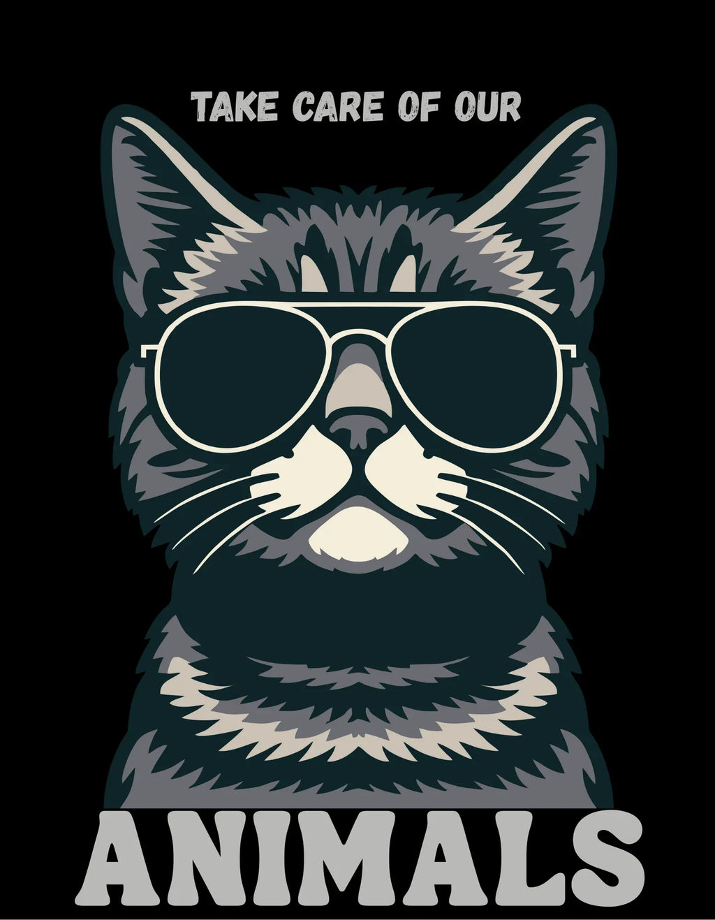 Cat Sunglasses Sweatshirt – 'Take Care of Your Animals' Cozy Crewneck - Alley Crafters