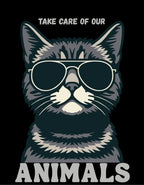 Cat Sunglasses Sweatshirt – 'Take Care of Your Animals' Cozy Crewneck - Alley Crafters