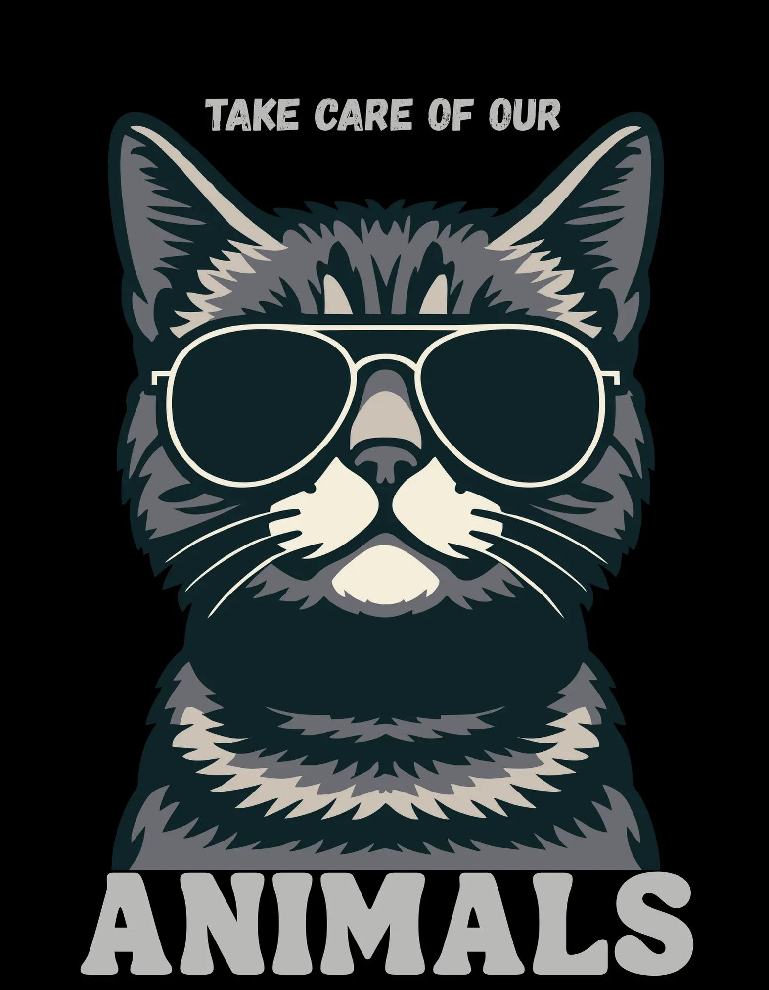Cat Sunglasses Sweatshirt – 'Take Care of Your Animals' Cozy Crewneck - Alley Crafters