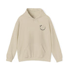 Sand unisex yoga hoodie with drawstring hood and front kangaroo pocket, small chest emblem.