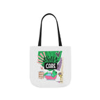 White tote bag with black handles featuring “Self Care” and a green frog