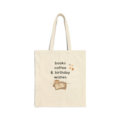 Books Coffee & Birthday Wishes Tote Bag — Book Lover Birthday Gift