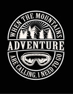 Black pullover hoodie front with large circular mountain “Adventure” logo.