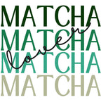 Green ceramic mug design with repeating MATCHA text in black and light green.