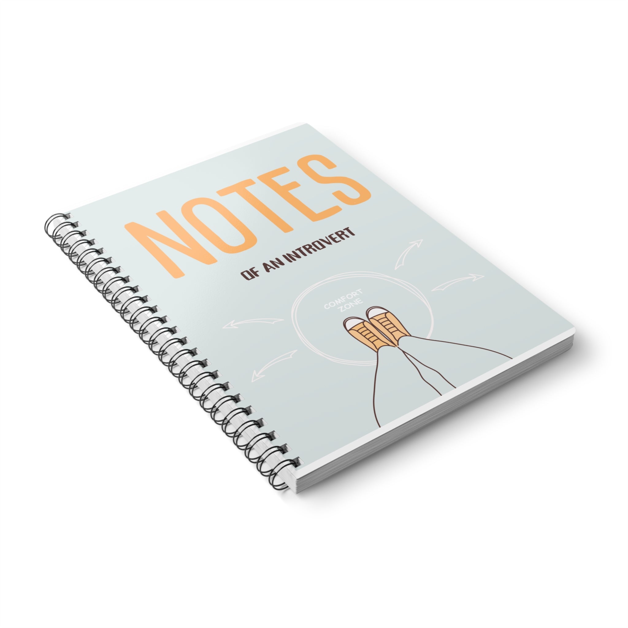 Spiral A5 notebook with light teal cover, large NOTES title, comfort zone illustration