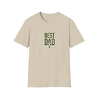 Cream men’s T-shirt with centered green “BEST DAD” text graphic
