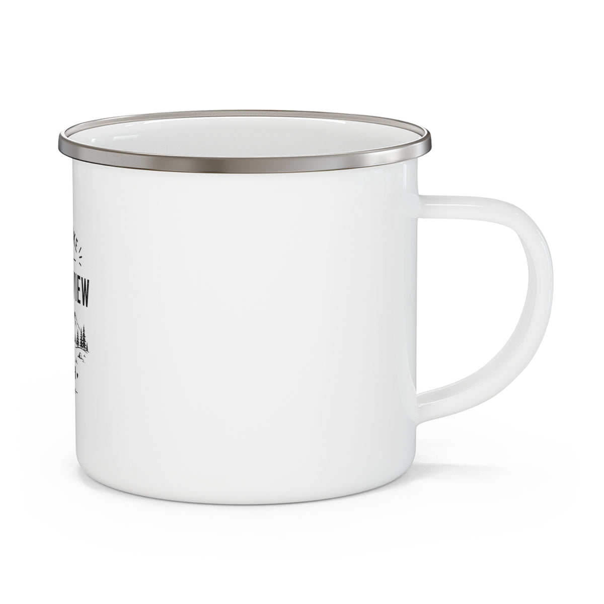 Enamel Camping Mug - "Will Hike for a Pretty View" Mountain Campfire Mug