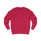 Red crewneck sweatshirt, back view with long sleeves and ribbed hem
