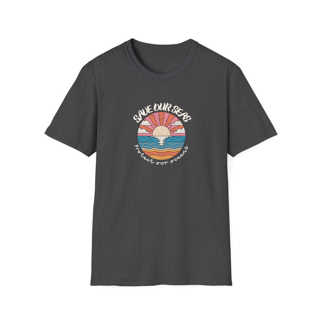 Save Our Seas T-Shirt | Retro Sunset Ocean Conservation Tee UK - AlleyCrafters