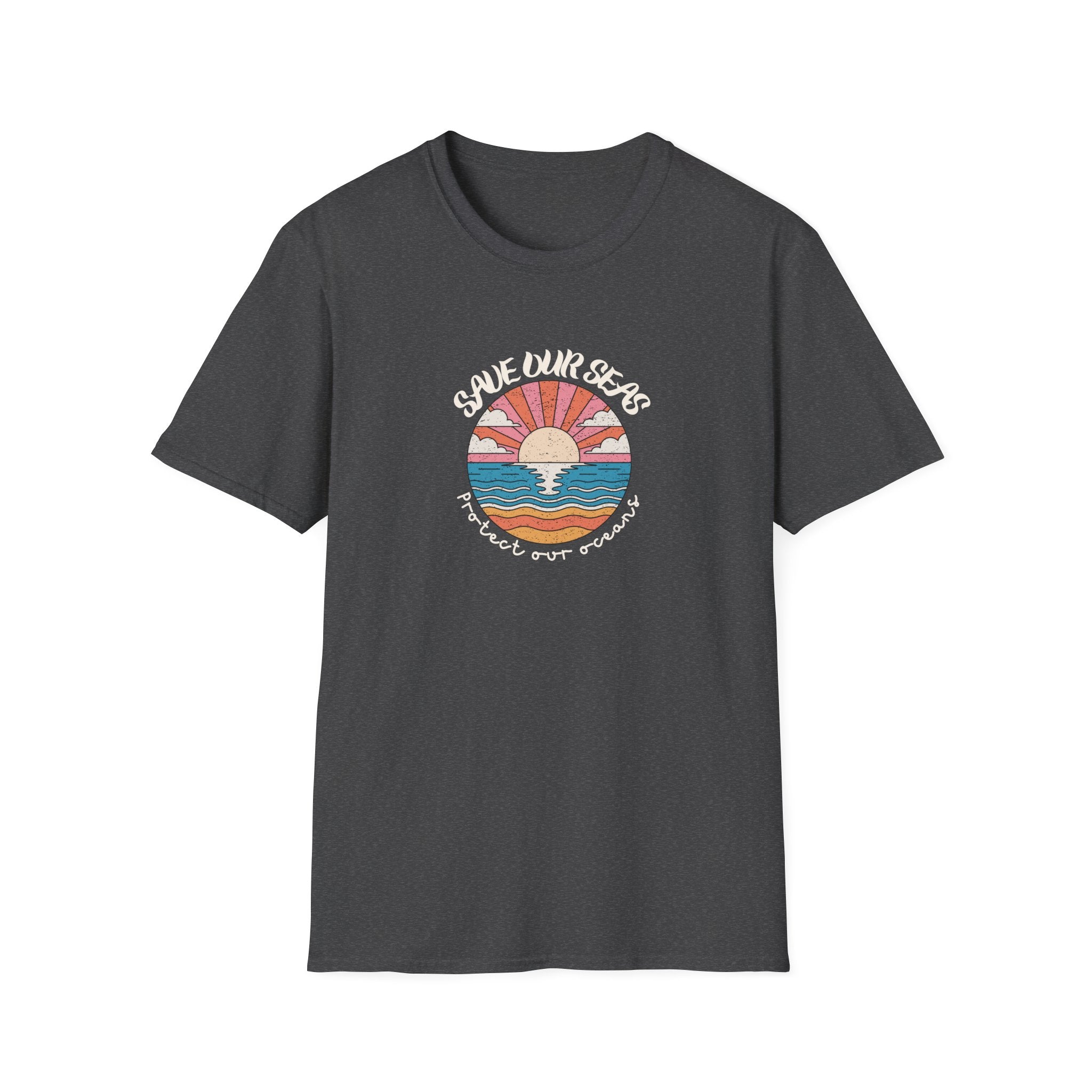 Save Our Seas T-Shirt | Retro Sunset Ocean Conservation Tee UK - AlleyCrafters