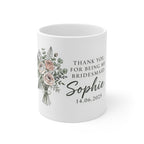 Personalised Bridesmaid Thank You Mug — Floral Name & Date Coffee Cup
