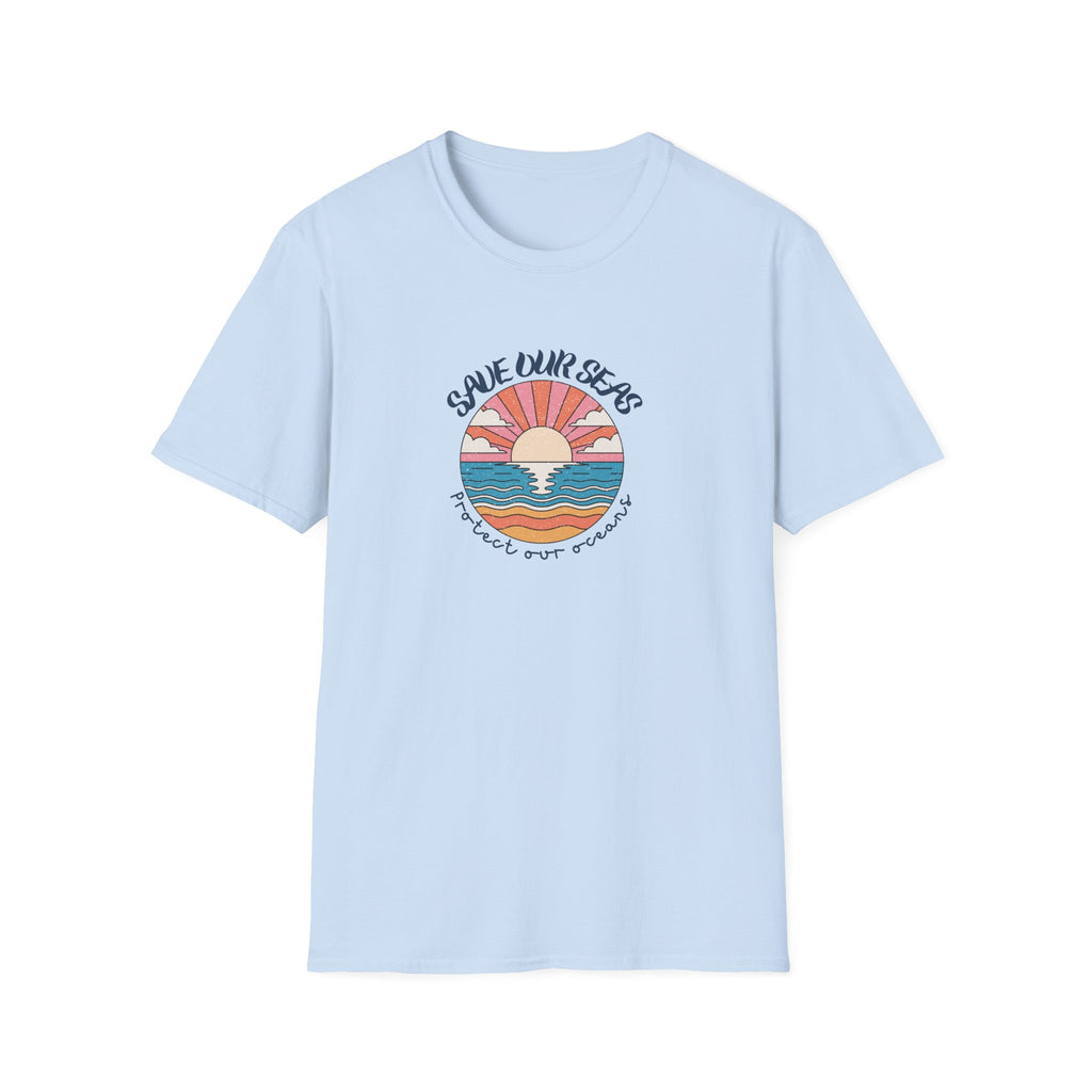 Save Our Seas T-Shirt | Retro Sunset Ocean Conservation Tee UK - AlleyCrafters