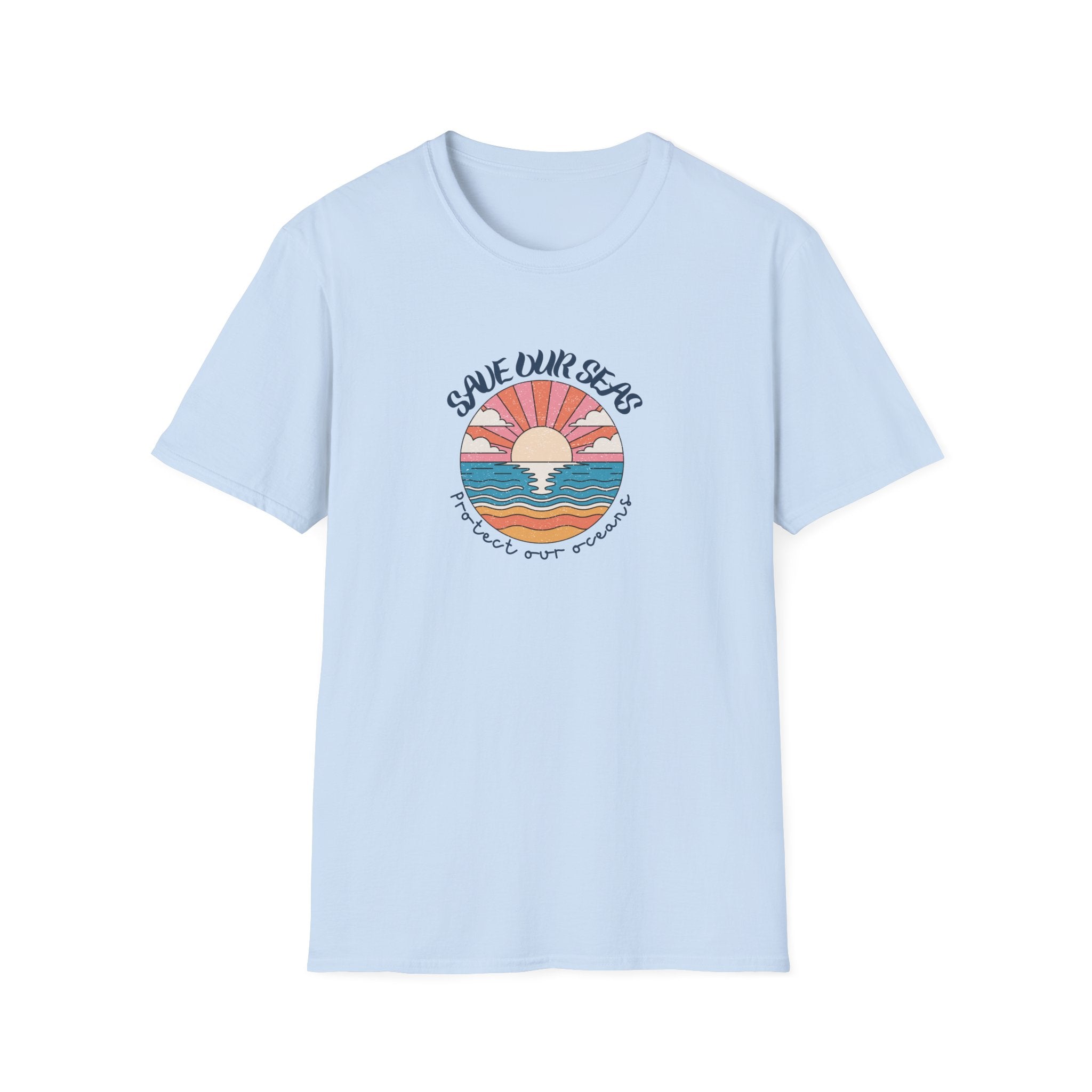 Save Our Seas T-Shirt | Retro Sunset Ocean Conservation Tee UK - AlleyCrafters
