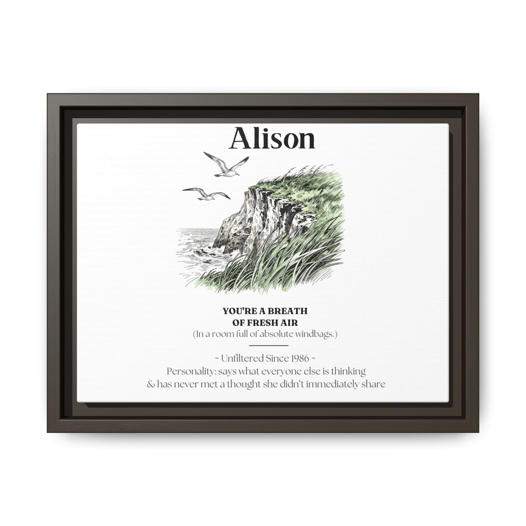 Personalised Coastal Name Art Framed Canvas Print with Quote - AlleyCrafters