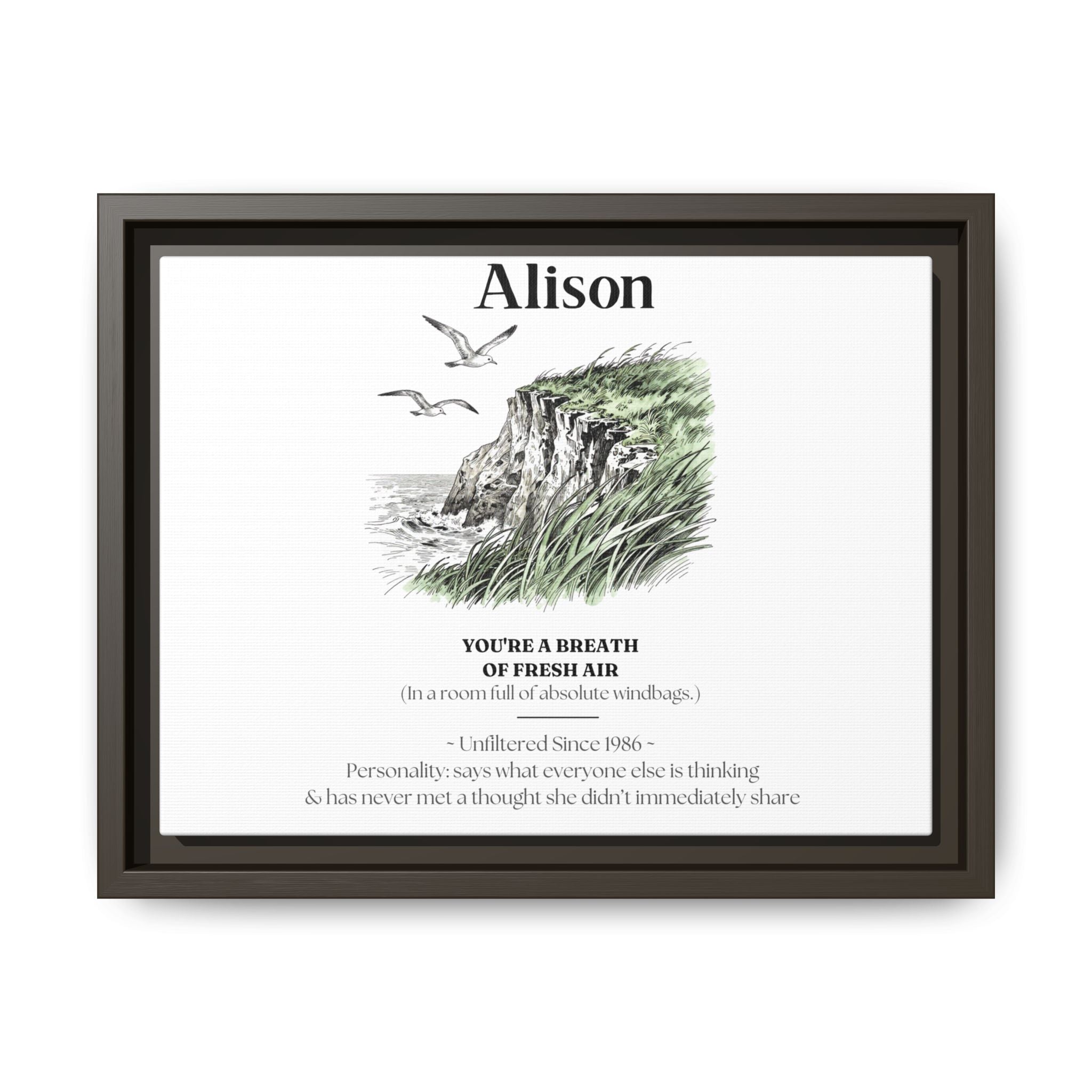 Personalised Coastal Name Art Framed Canvas Print with Quote - AlleyCrafters