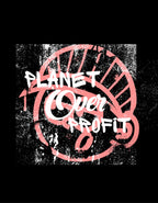 Black sweatshirt with pink Planet Over Profit logo graphic
