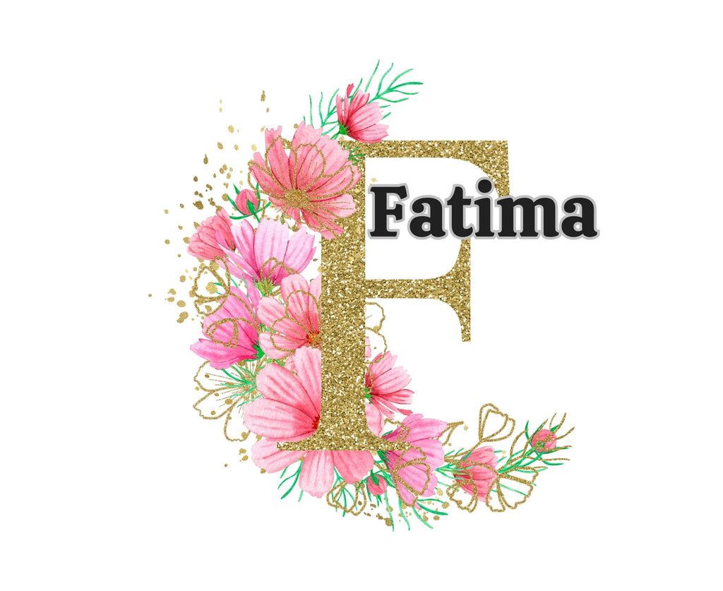 Floral letter graphic with name Fatima on a kids hoodie