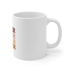 Personalised white mug showing part of stacked “SISTER” text on the front side.