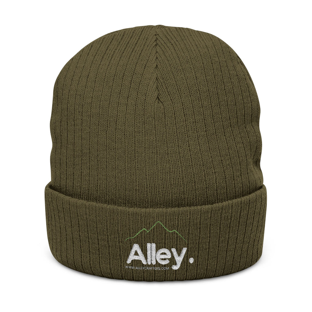 Embroidered 'Alley.' Ribbed Knit Beanie — Thick Fleece-Lined Winter Hat
