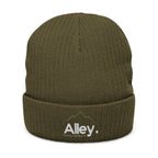Embroidered 'Alley.' Ribbed Knit Beanie — Thick Fleece-Lined Winter Hat