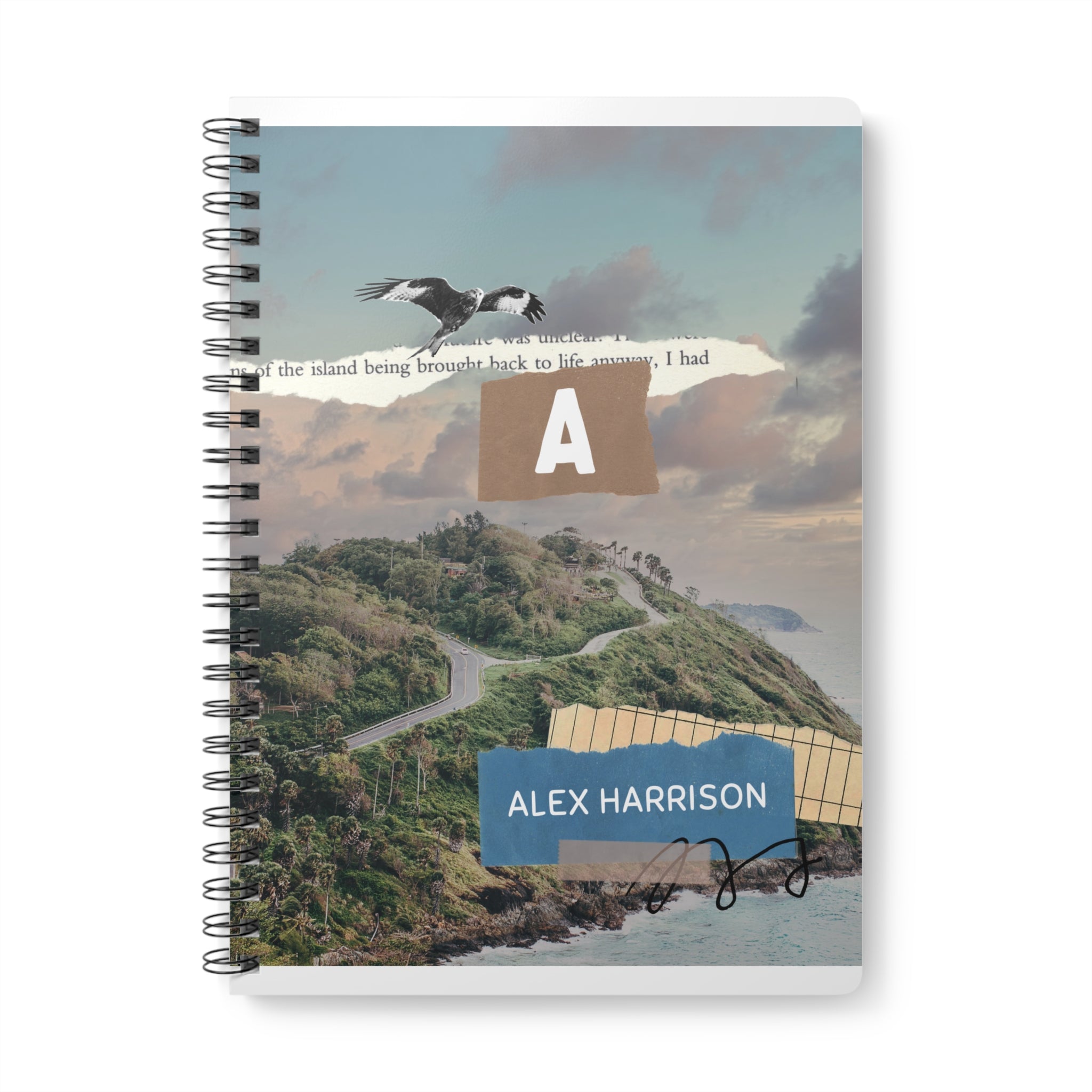 Coastal Collage A5 Wirobound Notebook — Personalised Monogram & Name - AlleyCrafters