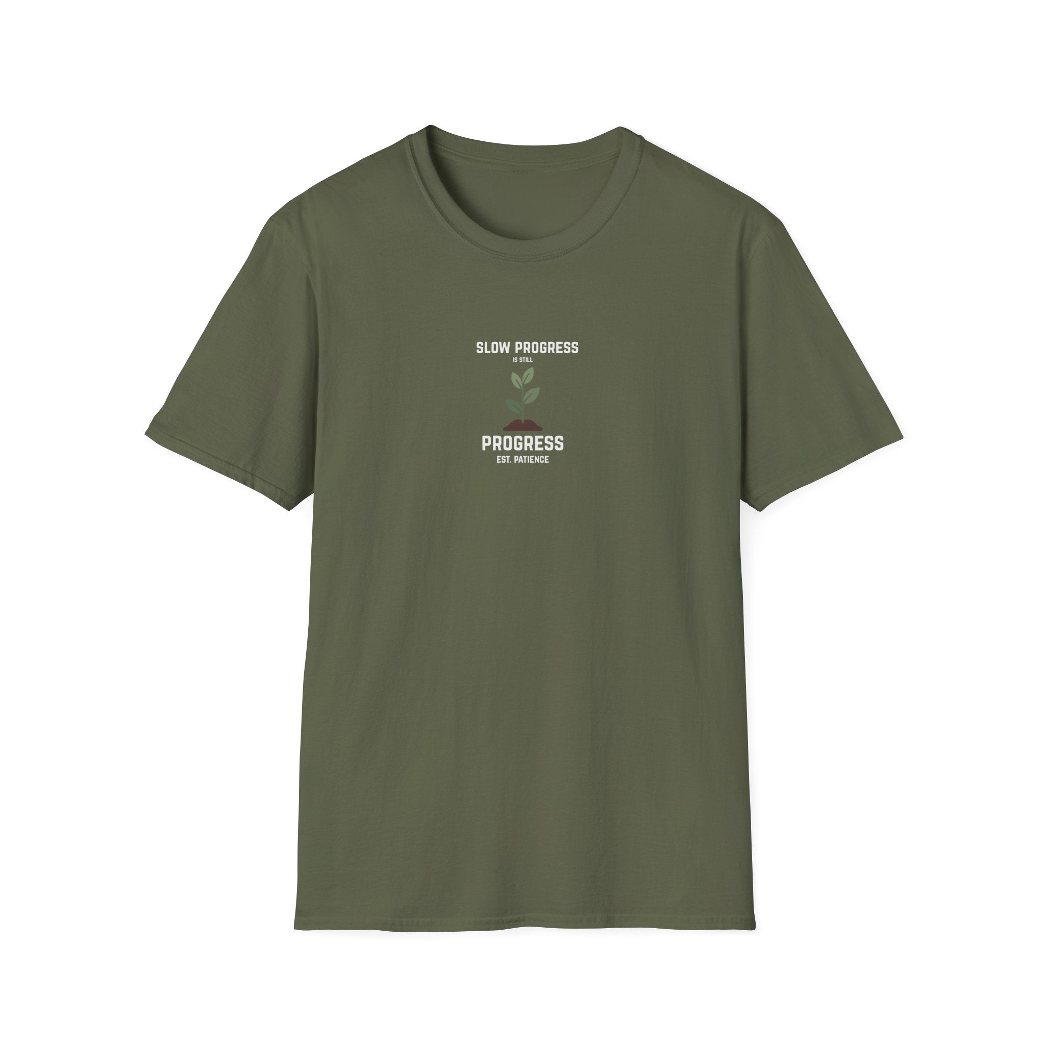 Motivational T-Shirt — "Slow Progress Is Still Progress" Minimal Plant Design - AlleyCrafters