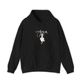 Black duck pose hoodie with hood, drawstrings, and center duck graphic