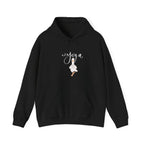 Black duck pose hoodie with hood, drawstrings, and center duck graphic