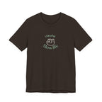 Brown T-shirt with Slow life hand graphic and Livingthat text