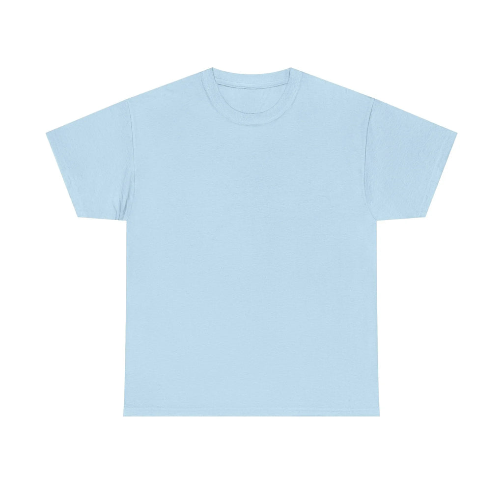 Light blue heavy cotton T-shirt with crew neck and short sleeves, unisex fit.