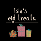 Personalised tote bag design: “Isla’s eid treats” with gift icons on dark background