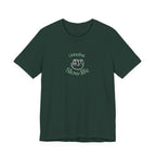 Forest green T-shirt with Slow life hand graphic and Livingthat text
