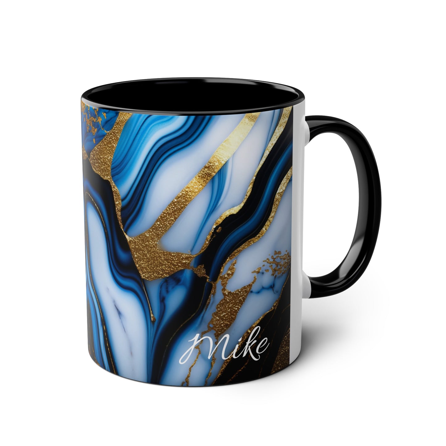 Personalised Marble ink Art Mug (blue,gold)