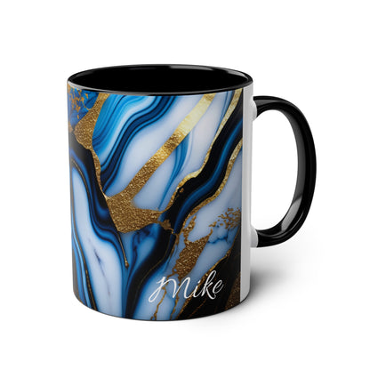 Personalised Marble ink Art Mug (blue,gold)