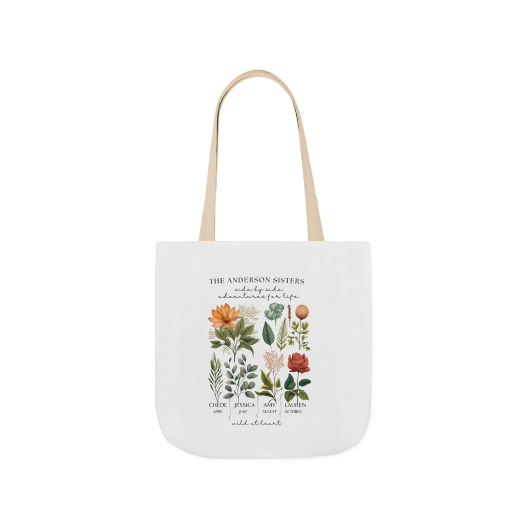 Personalised Sisters Tote Bag — Botanical Family Name, Sisters Names & Birth Months