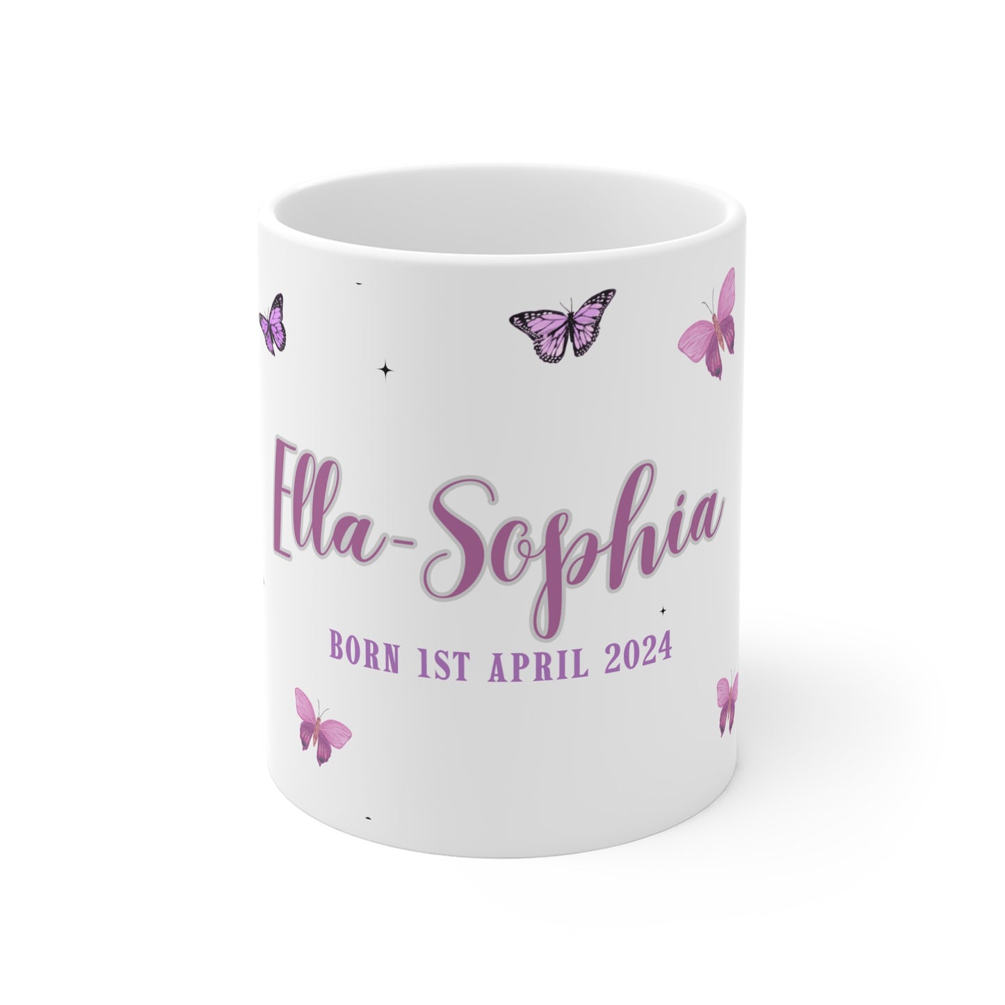 Personalised Butterfly Mug — Custom Name & Date Gift