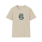 Sand crewneck graphic T-shirt with green 'REEL COOL DAD' logo, EST 2024