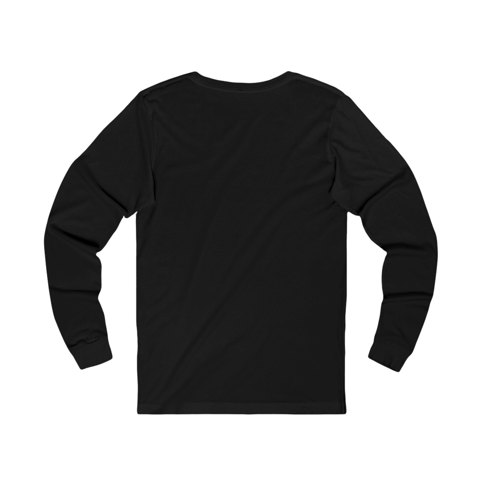 Black long sleeve T-shirt back view, plain with no graphic
