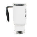 Hiking Travel Mug — “Yes, I Hike. No, I’m Not Camping.” 14oz Stainless Steel Tumbler with Handle