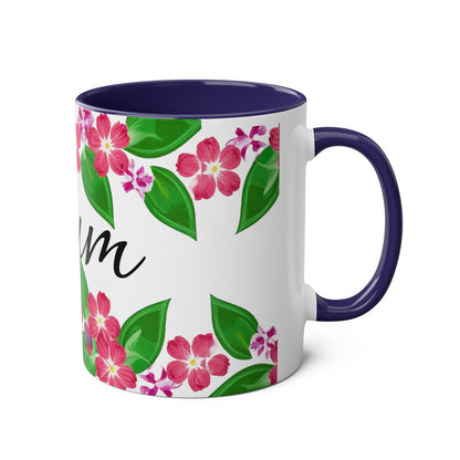 Two-Tone Floral MUM Coffee Mugs, 11oz