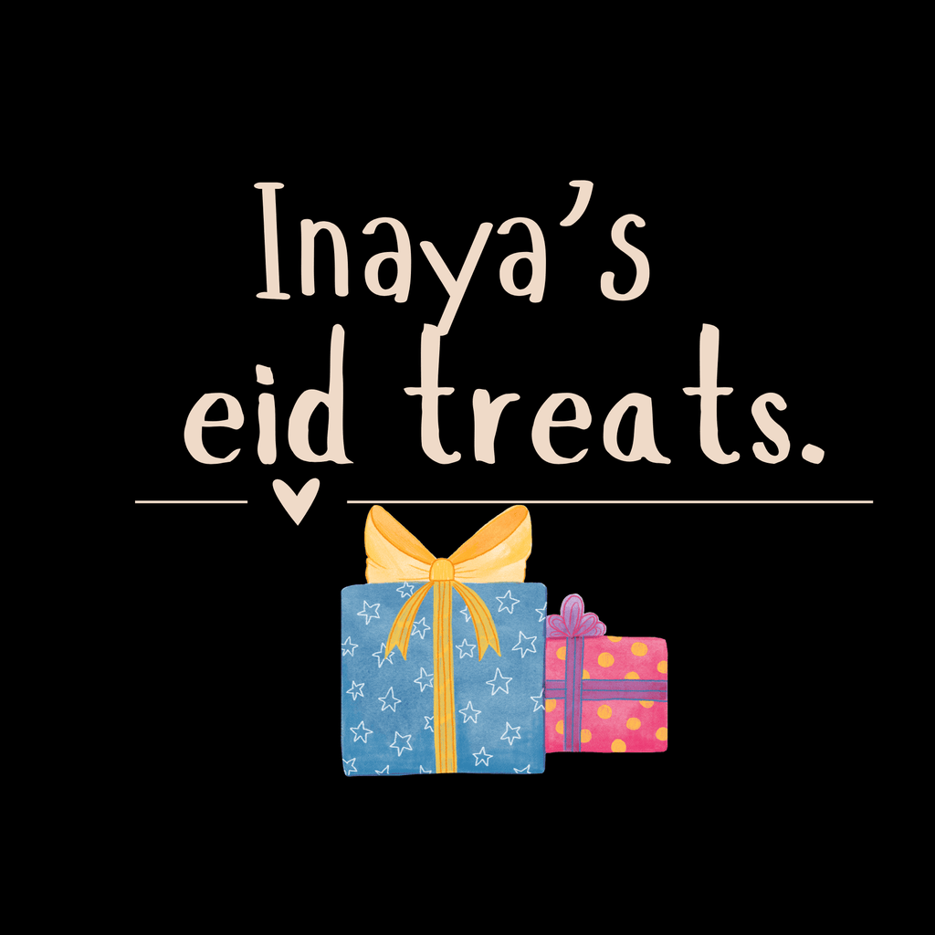 Personalised tote bag design: “Iliaya’s eid treats” with gift graphic on dark background
