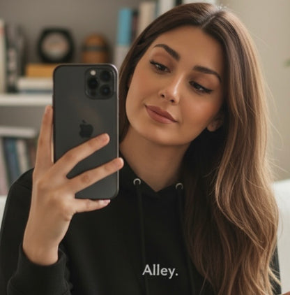 Alley. Minimalist Chest Logo Hoodie — Lightweight White Pullover