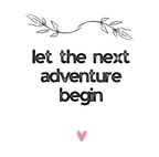 Ceramic mug with "let the next adventure begin" text and leaf line art