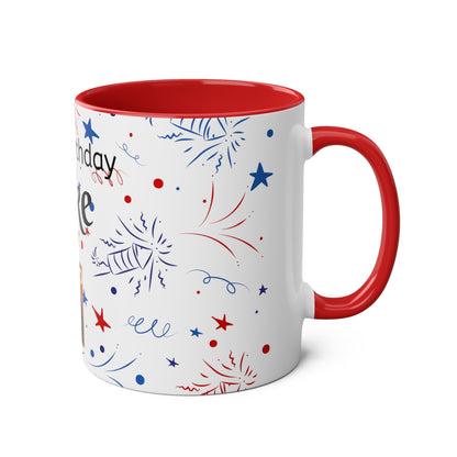 Happy birthday personalised photo and name Two-Tone Coffee Mugs, 11oz