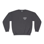Dark gray heather crewneck sweatshirt with small front text reading “I SURVIVED ANOTHER YEAR”