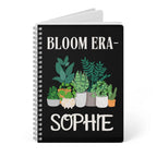 Personalised A5 lined notebook with black cover, floral pots illustration and name SOPHIE.