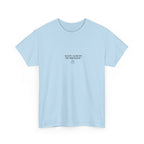 Light blue crew-neck T-shirt with small "Keep calm it’s my birthday" chest graphic